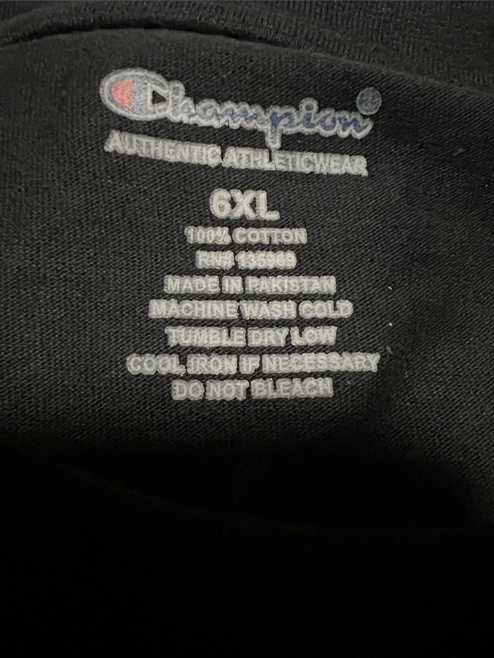 Champion Black Tee with White & Red C Logo Sz 6XL - Picture 2 of 3